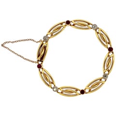Antique Victorian French Gold Ruby Diamond Link Bracelet