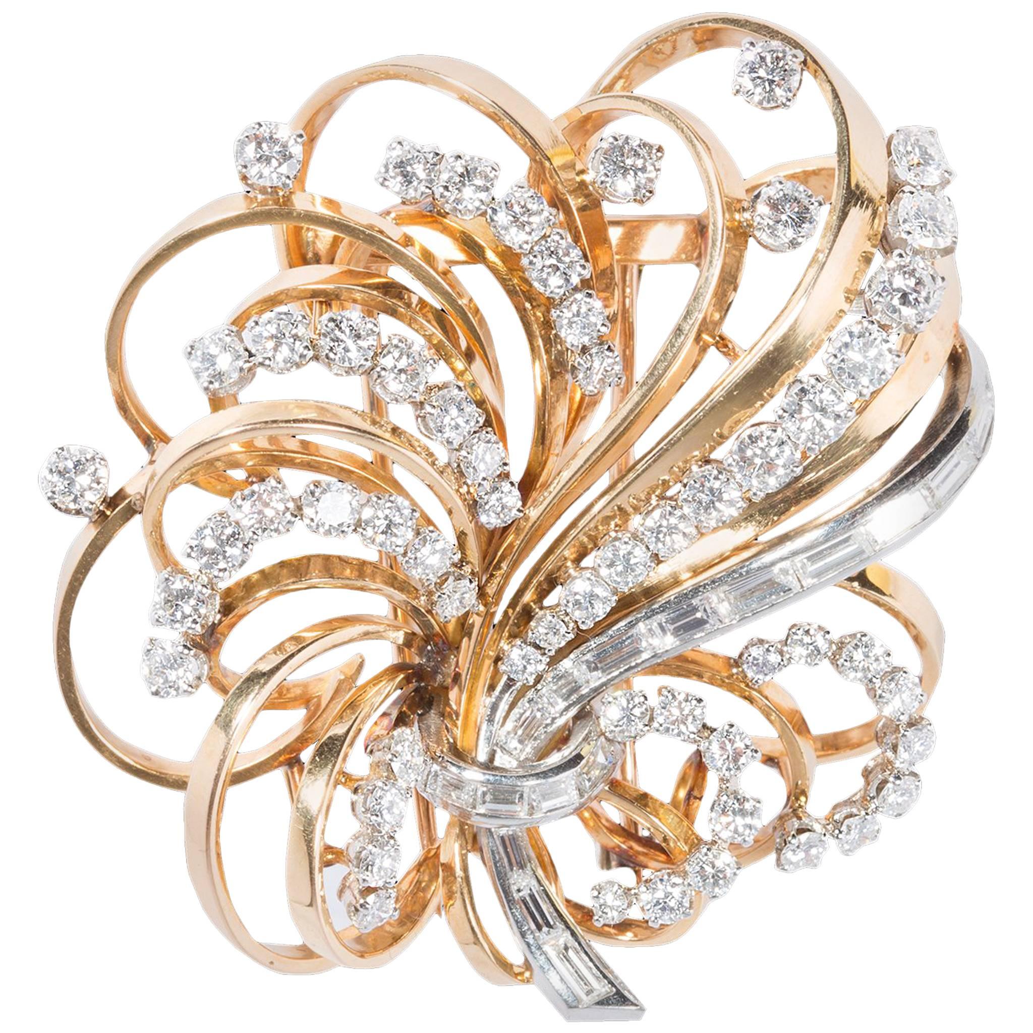 Boucheron 18 Carat Gold Platinum and Diamonds' Brooch-Pendant For Sale