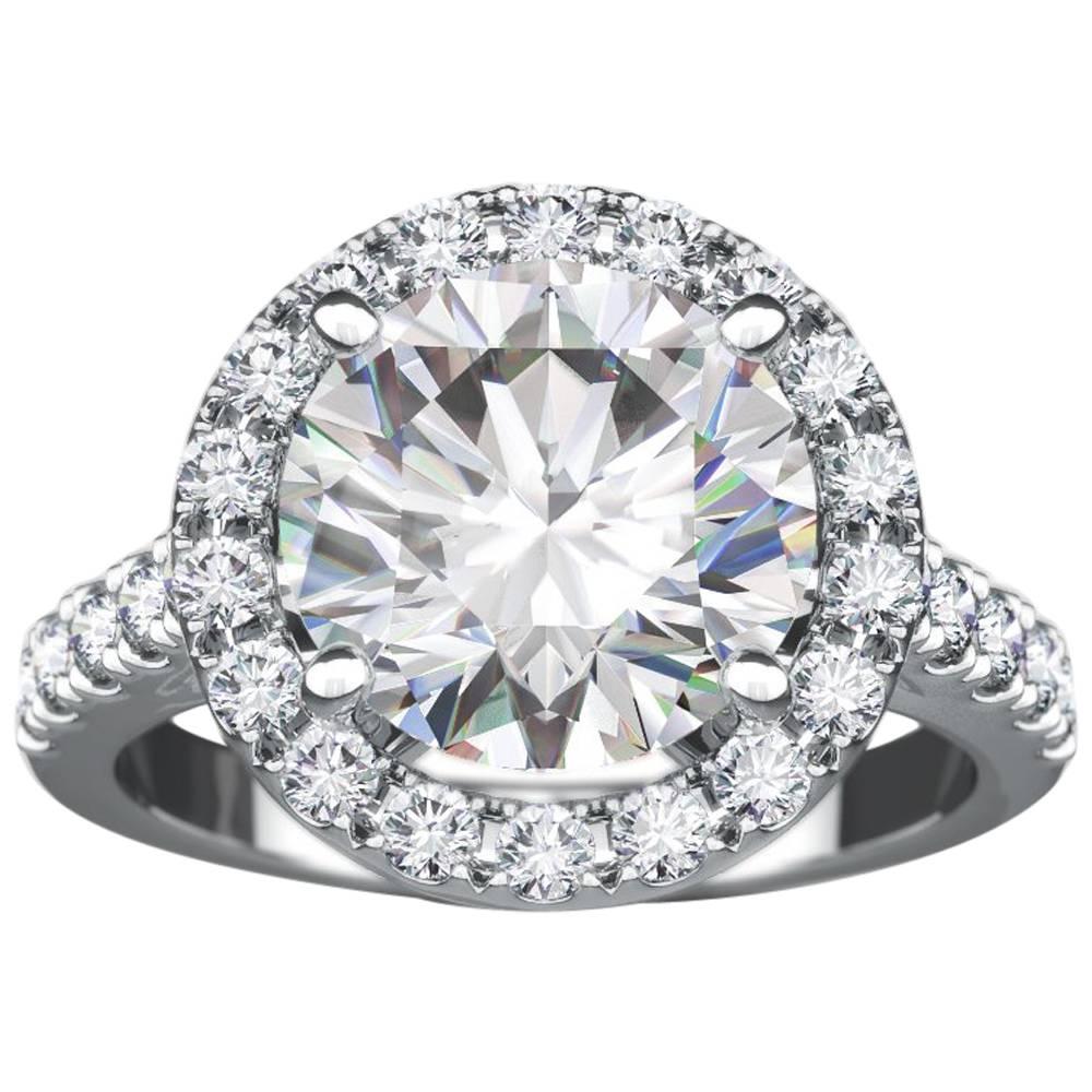 1.73 Carat Round Diamond Halo Engagement Platinum Solitaire Ring For Sale