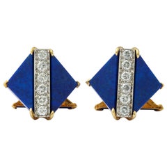 Retro Lapis Lazuli and Diamond Cufflinks