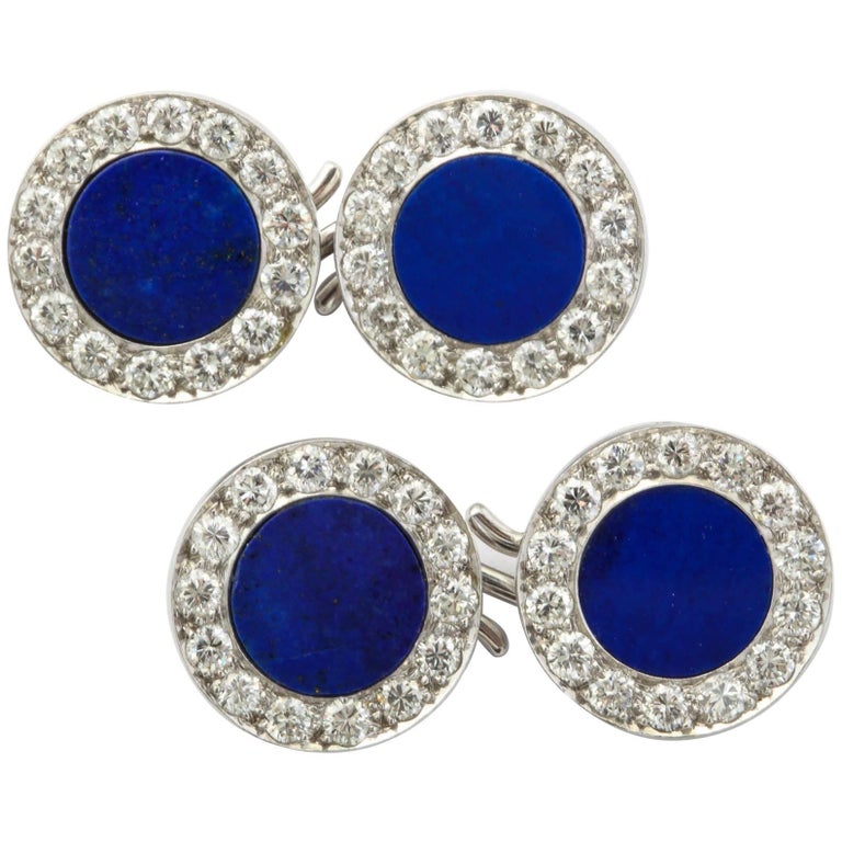 Lapis Lazuli and Diamond Cufflinks For Sale