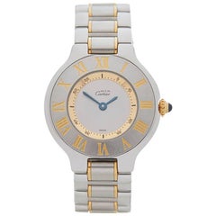 Retro Cartier Ladies Yellow Gold Stainless Steel Must de Cartier 21 Quartz Wristwatch