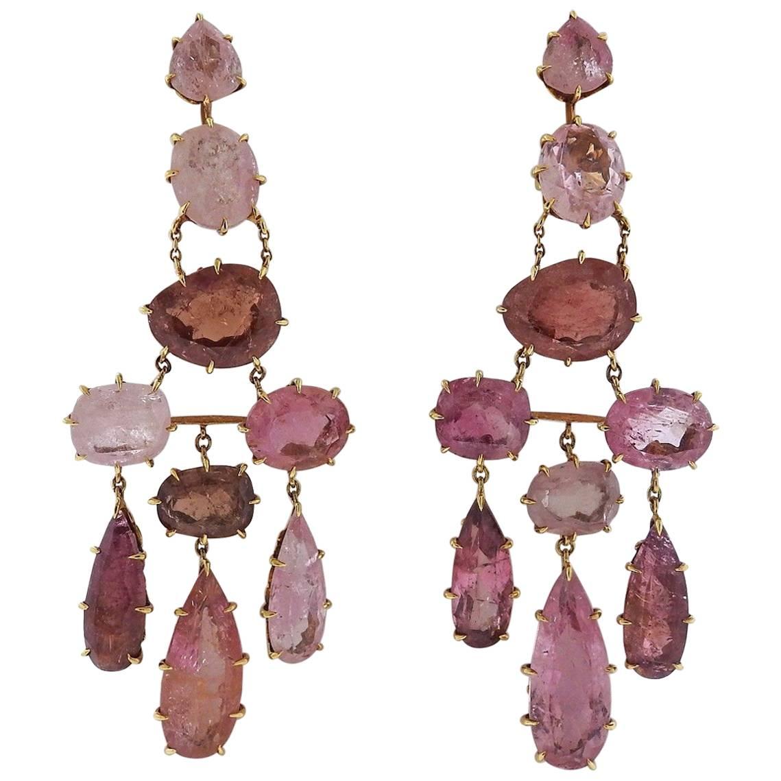 H. Stern Spring Pink Tourmaline Chandelier Gold Earrings