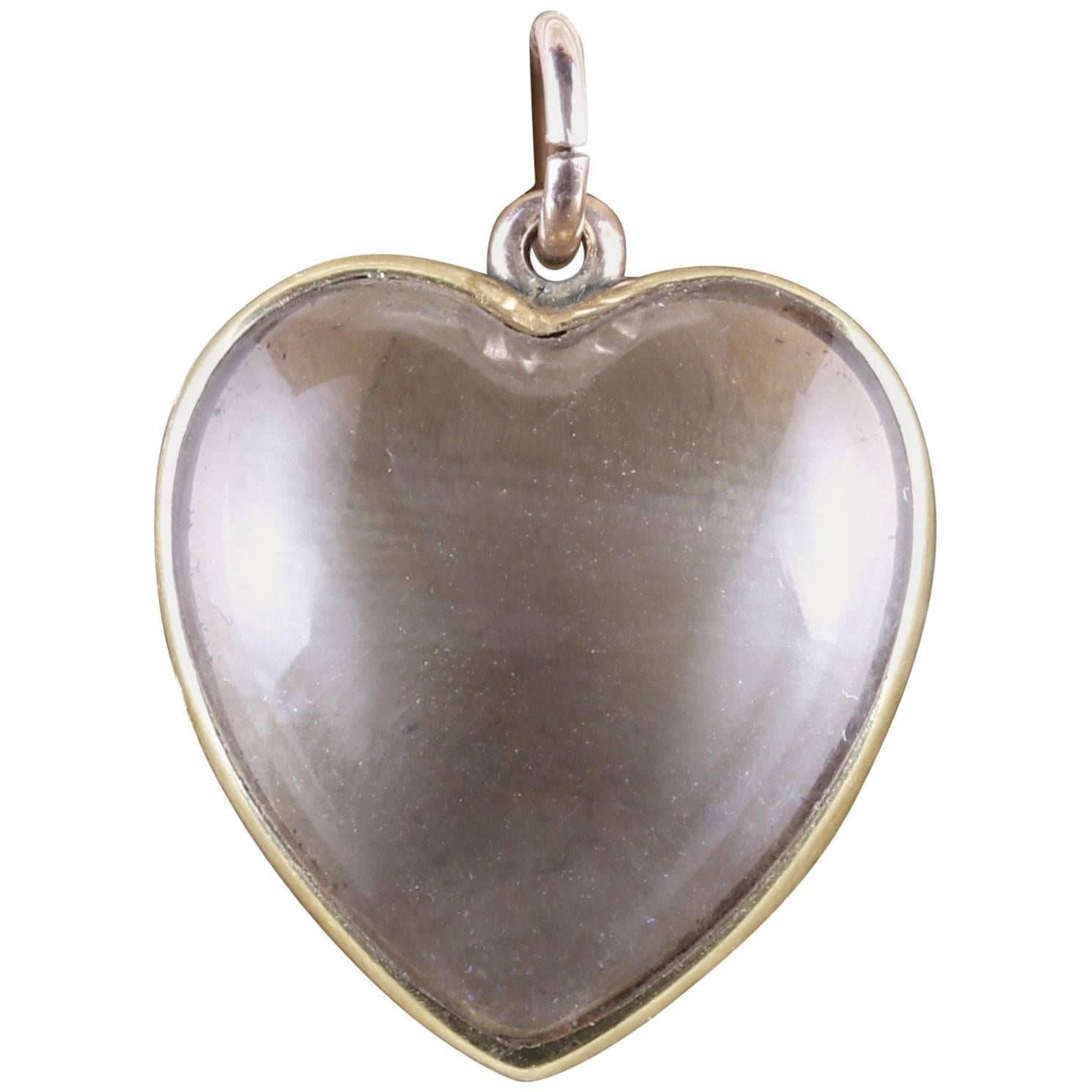 Antique Victorian Boxed Heart Locket Rock Crystal 15 Carat Gold