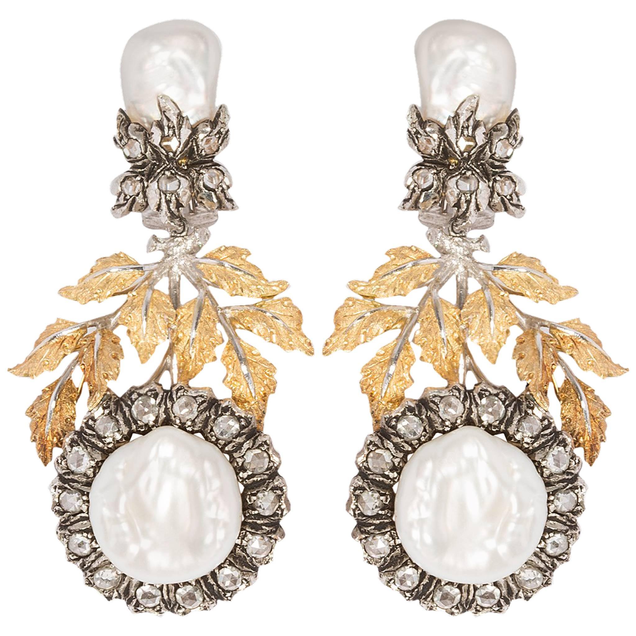 Buccellati Gianmaria 18 Carat Gold, Baroque Pearls and Mother-of-Pearl Earrings