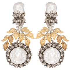 Buccellati Gianmaria 18 Carat Gold, Baroque Pearls and Mother-of-Pearl Earrings