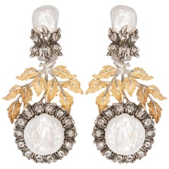 Vintage Buccellati Gianmaria 18 Carat Gold, Baroque Pearls and Mother-of-Pearl Earrings