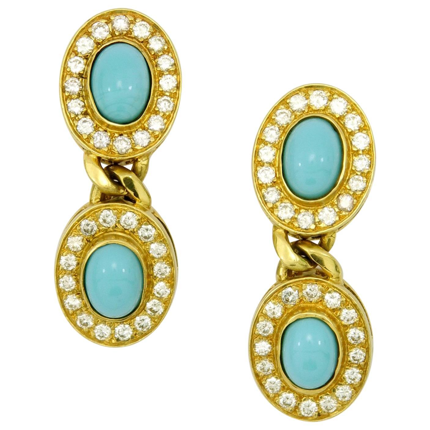 Hanging Gold Earrings with Diamonds