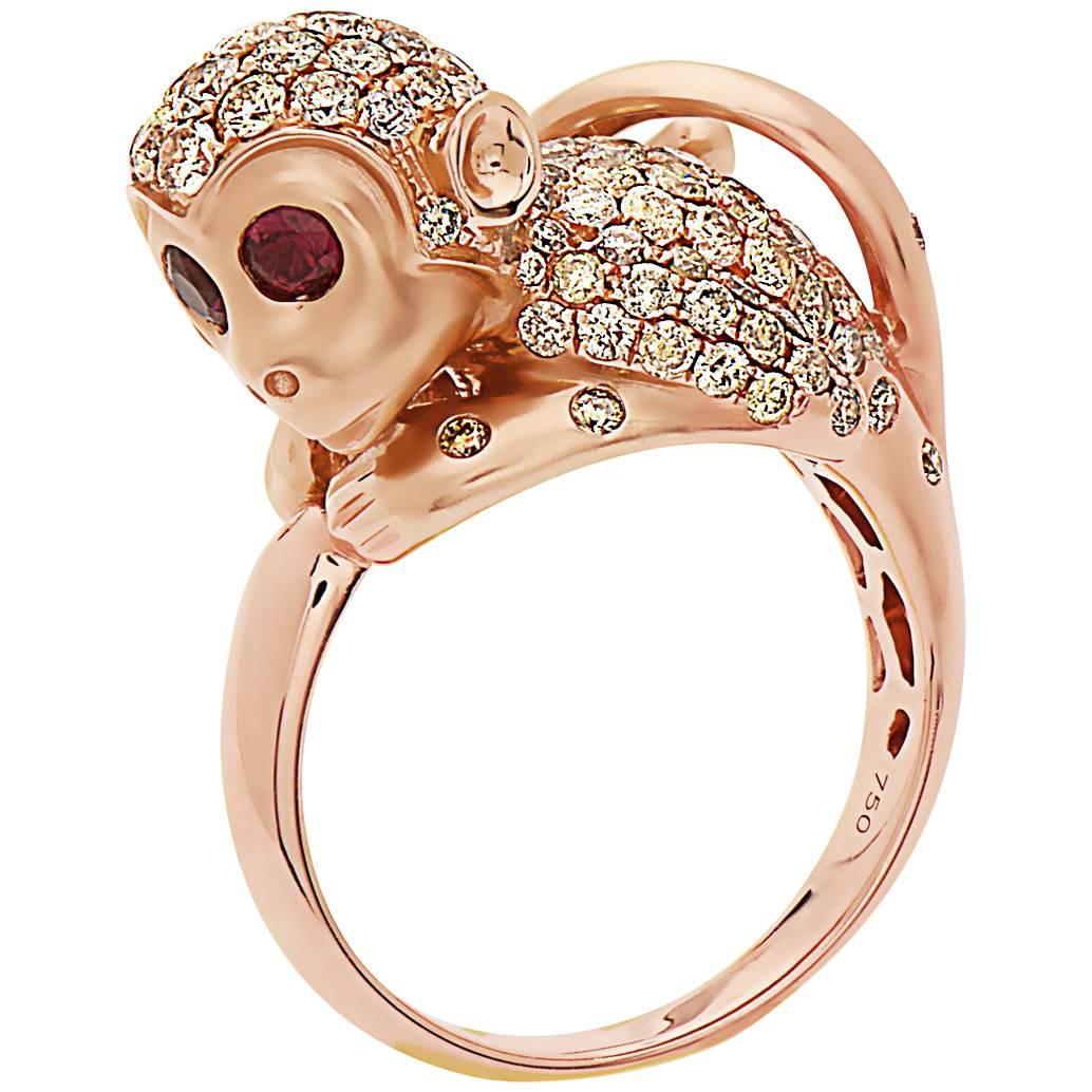 Emilio Jewelry Unique Ruby Eyed Diamond Monkey Ring