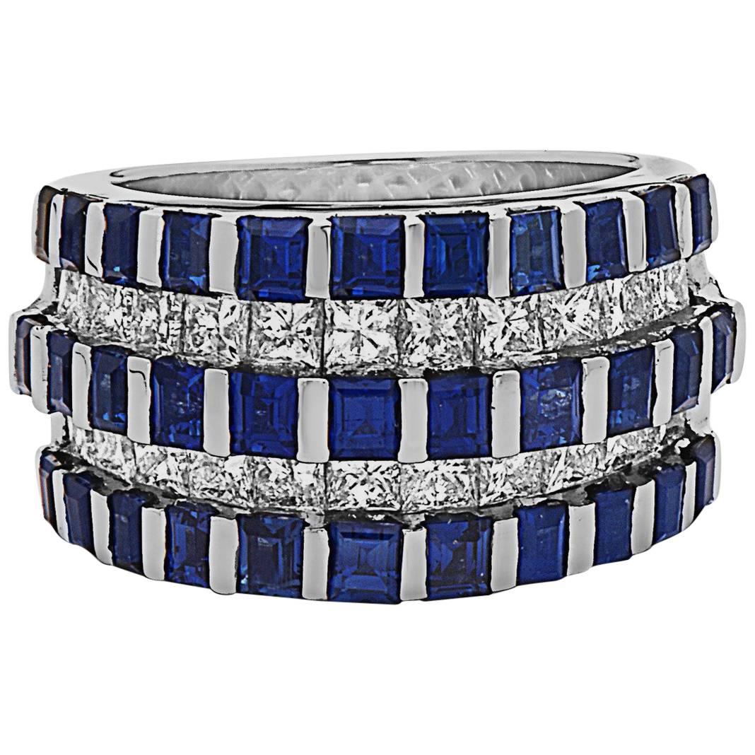 Emilio Jewelry Rich Blue Princess Cut Sapphire Diamond Band