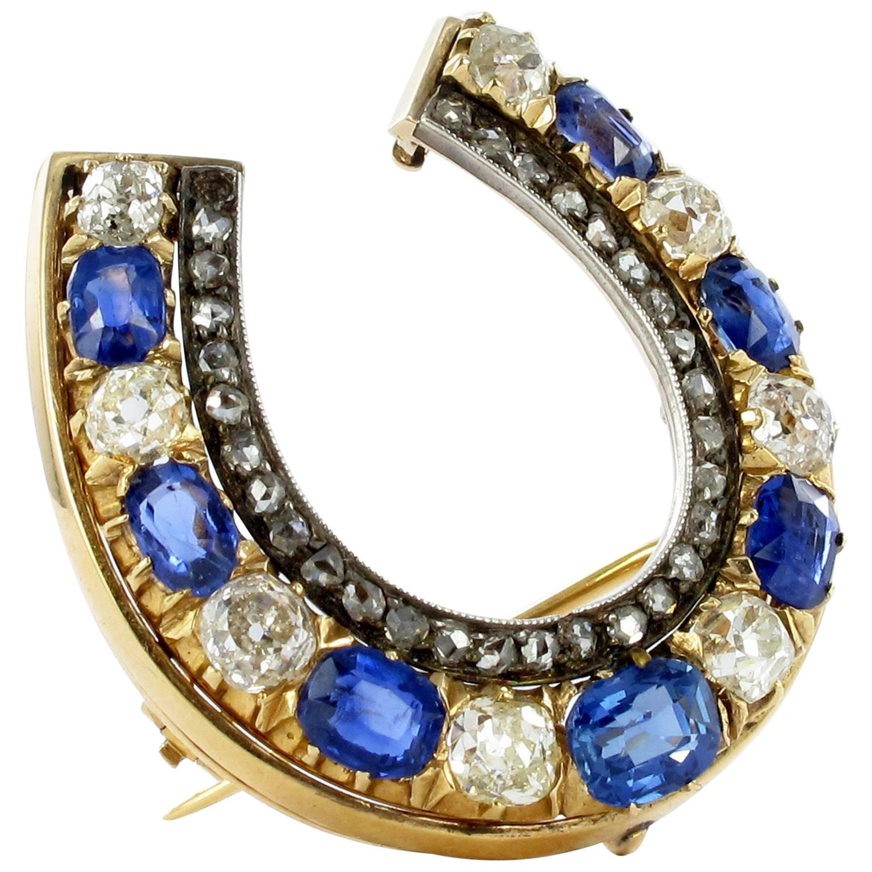 Charming Antique Sapphire and Diamond Pendant Brooch