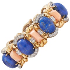 David Webb 1960s Lapis Lazuli Coral Diamond Bracelet
