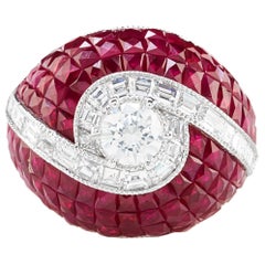 Vivid Red Ruby Diamond Swirl Dome Ring