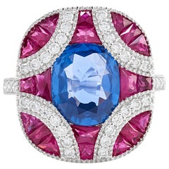 Blue Sapphire Red  Ruby Diamond Pillow Ring