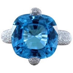 Blue Topaz Diamond Gold Cocktail Ring