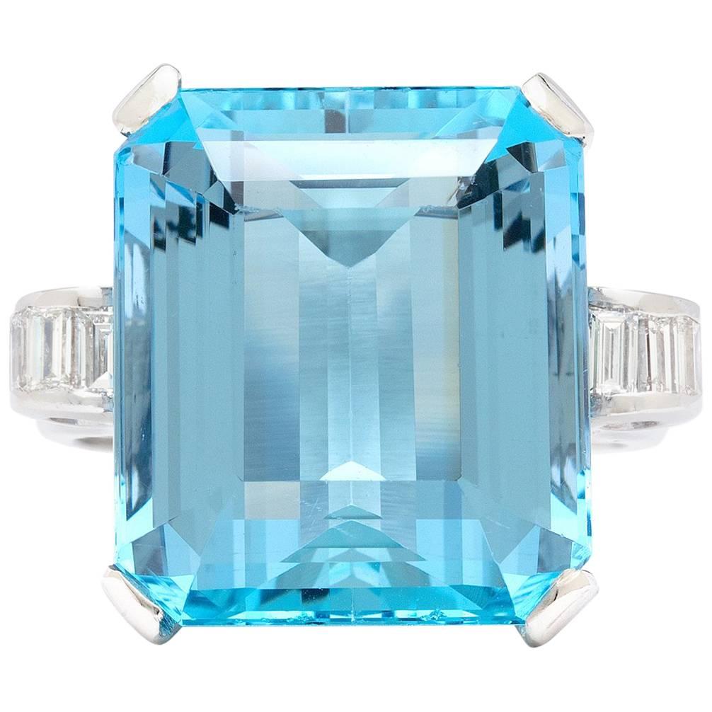 Extraordinary 16 Carat Aquamarine and Diamond Platinum Ring