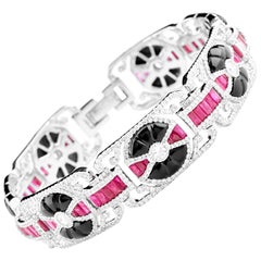 Burmese Ruby Onyx Diamond Geometric Bracelet
