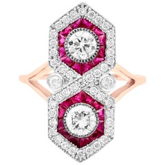 Geometric Double Ruby and Diamond Ring