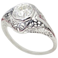 White Gold 18 Carat Filigree European Cut Diamond Ring