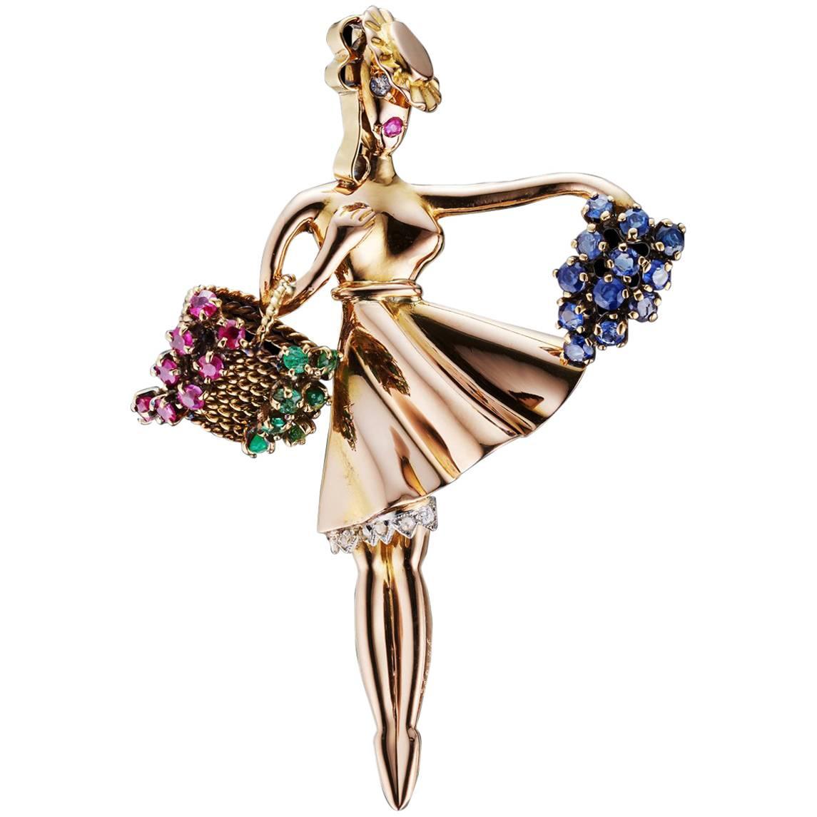 Lacloche 1940s Iconic Flower Seller Brooch