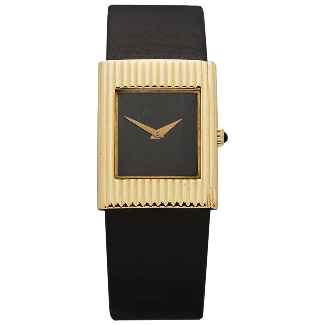 Delaneau Ladies Yellow Gold Onyx Vintage Manual Wristwatch, 1960s