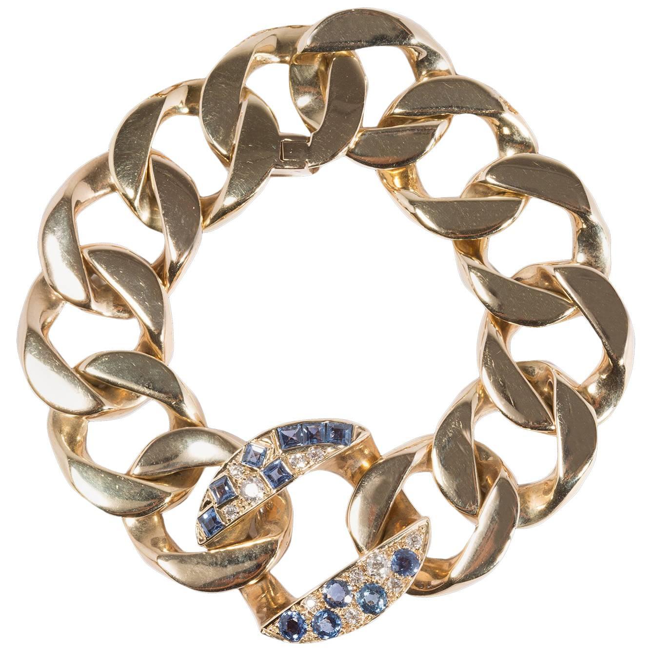 Seaman Schepps 1940s Bracelet in Diamonds, Sapphires and 18 Carat Gold For Sale