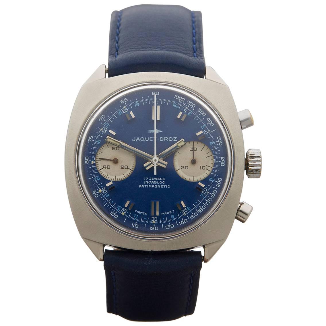 Jaquet Droz Stainless Steel Chronograph Vintage Valjoux 7733 Manual Wristwatch