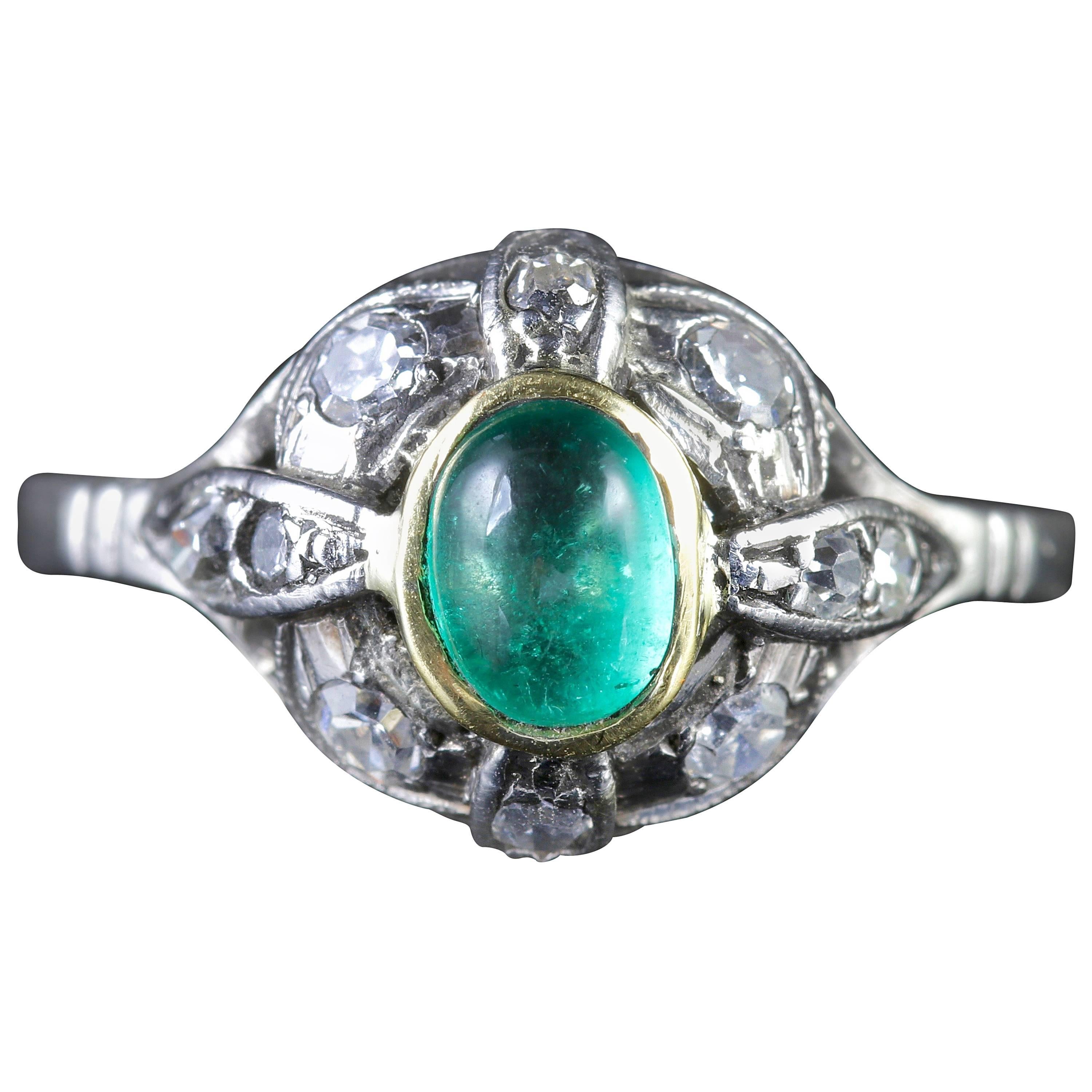 Antique Art Deco Emerald Diamond Platinum Ring, circa 1920