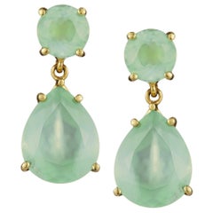 Prehnite Pear Cut Faceted Drop 18 Karat Gold Aqua Green Earrings