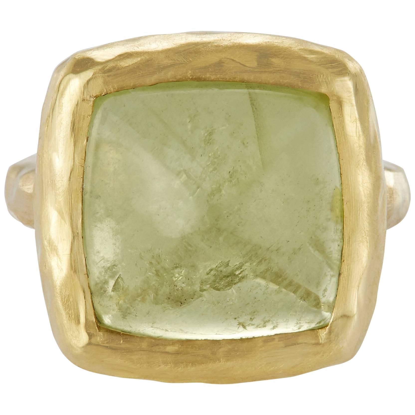 10.58 Carat Aquamarine Sugarloaf Cabochon Aqua Ocean Green Ring For Sale