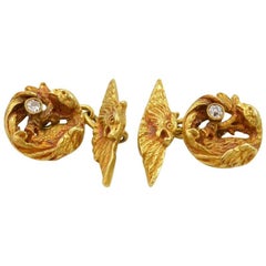 Art Nouveau Diamond Gold Dragon Cufflinks