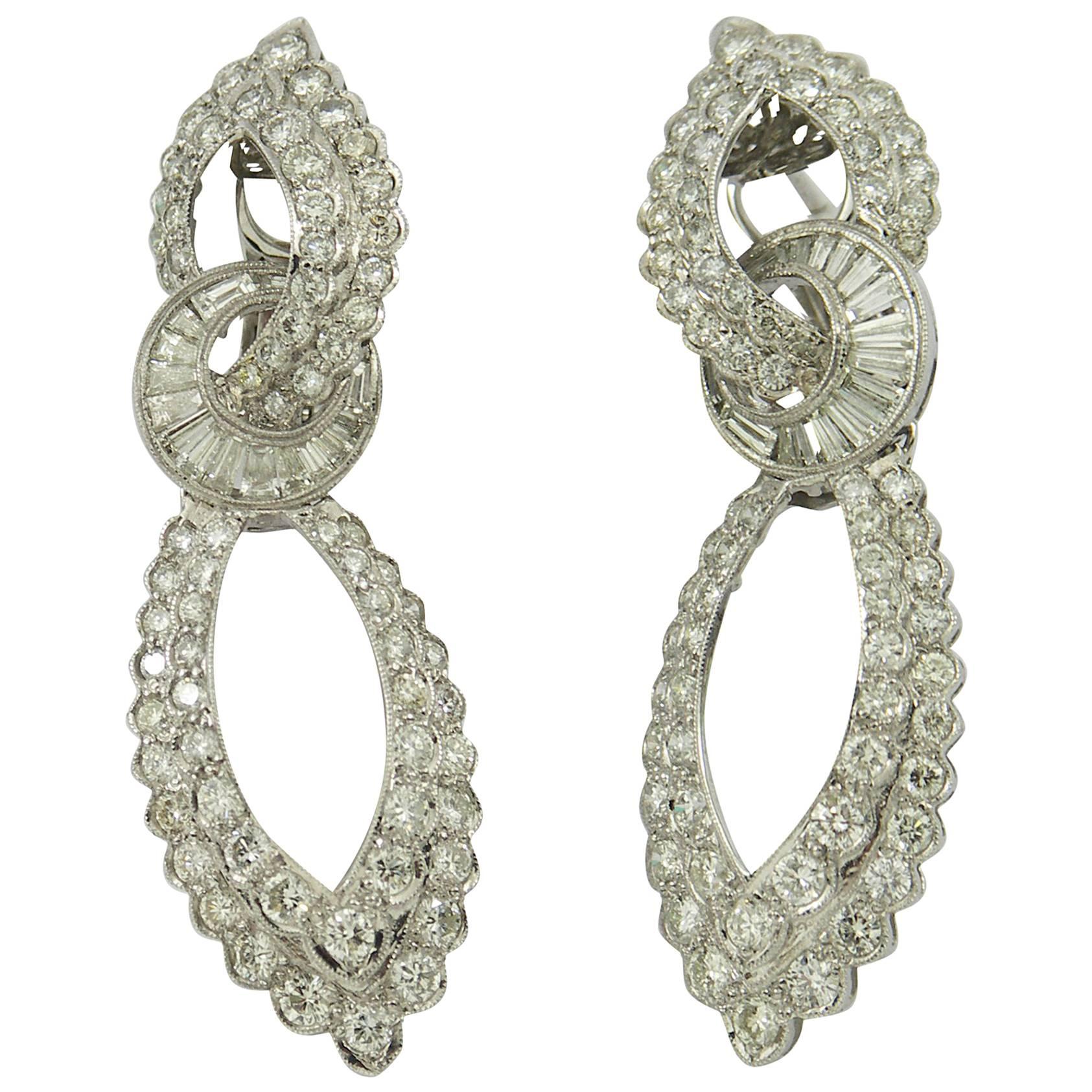 Tailored Looking White Gold Hanging Earrings Set with Diamonds