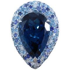 Blue Topaz Diamond Sapphire Gold Cocktail Ring