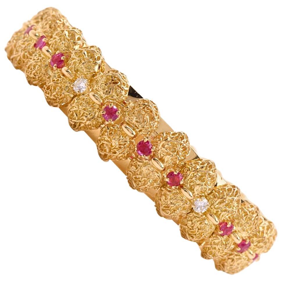 1980s Tiffany & Co. Vintage Diamond Ruby Gold Bracelet