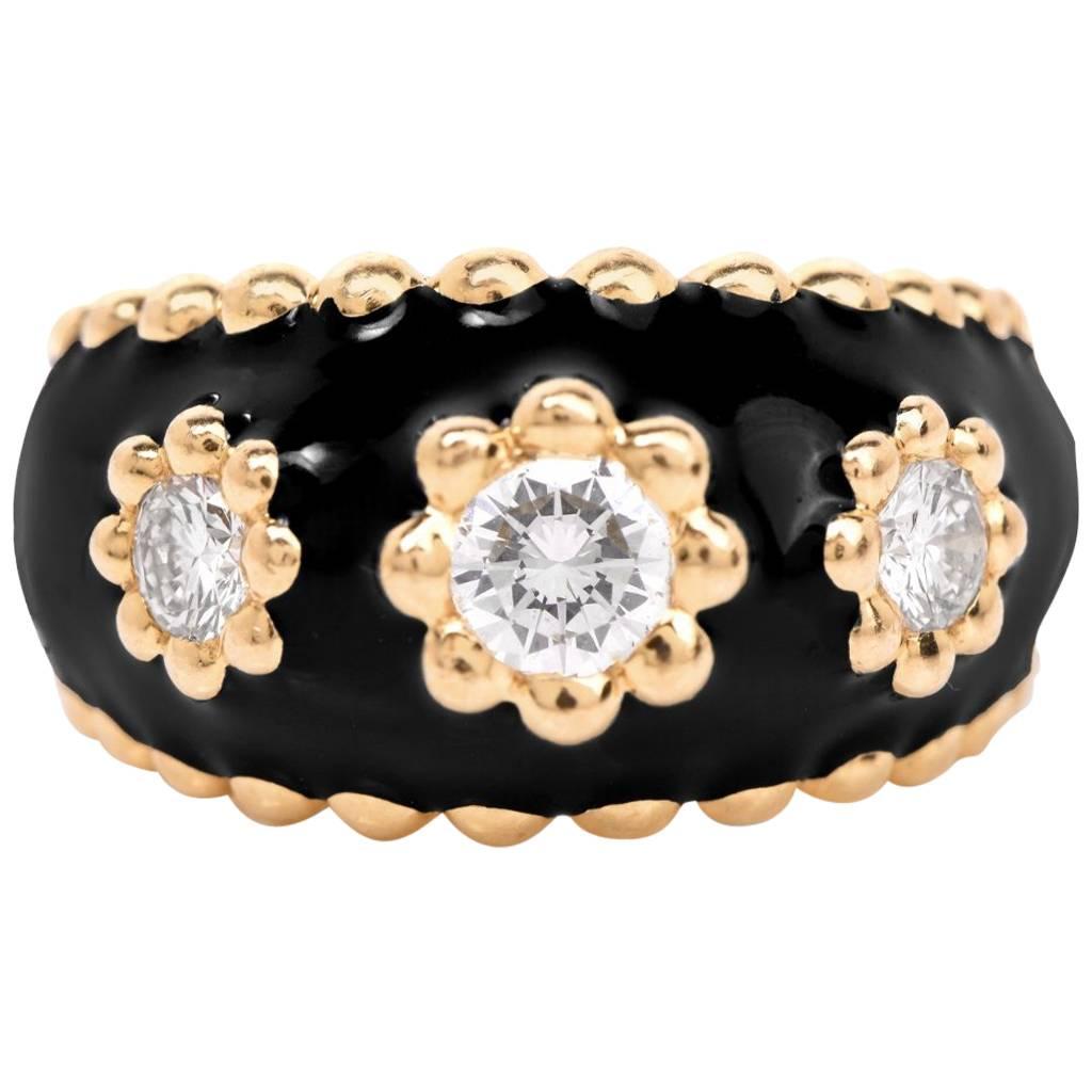 Chanel Vintage Diamond French Enamel Ring