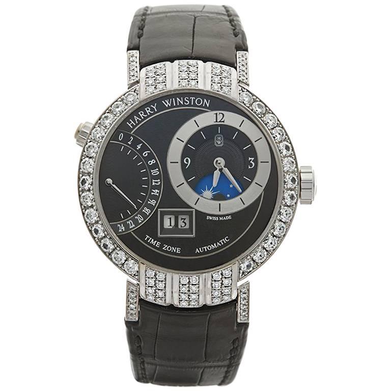 Harry Winston White Gold Premier Excenter Timezone Automatic Wristwatch