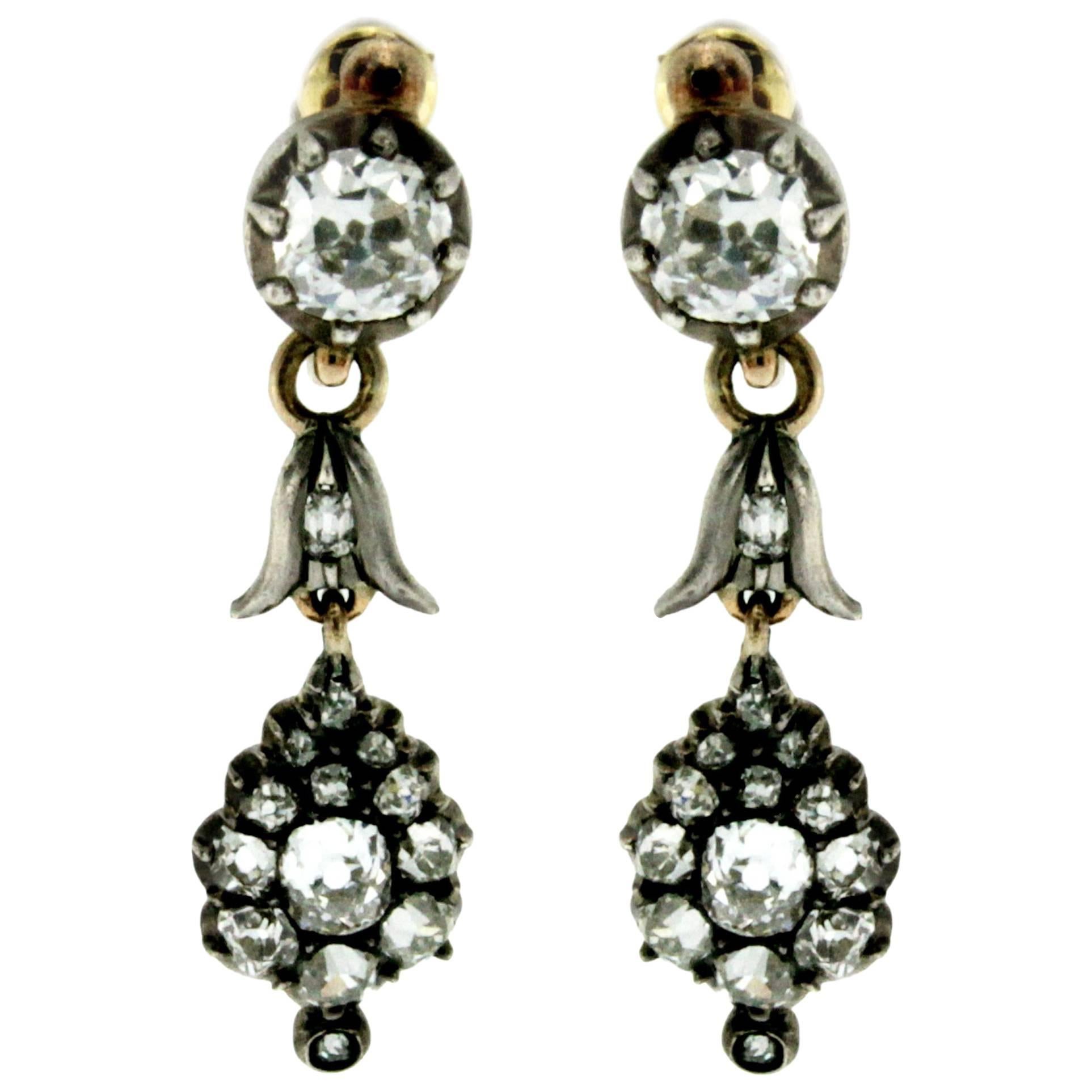 Victorian 3 Carat Diamond Gold Drop Earrings