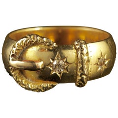 Antique Edwardian Diamond Buckle Ring 18 Carat Gold Dated London 1915 Wedding Ring