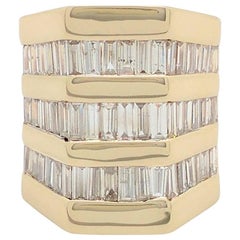 3.5 Carat Baguette Diamond Wide Band Yellow Gold Ring