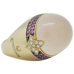 Nouvelle Bague 18 Karat Gold Cabochon Coral Pink Sapphires and Diamond Dome Ring