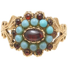 Antique Georgian Gold Garnet and Turquoise Ring