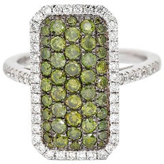 Green Pave Diamond Ring with White Diamond Halo