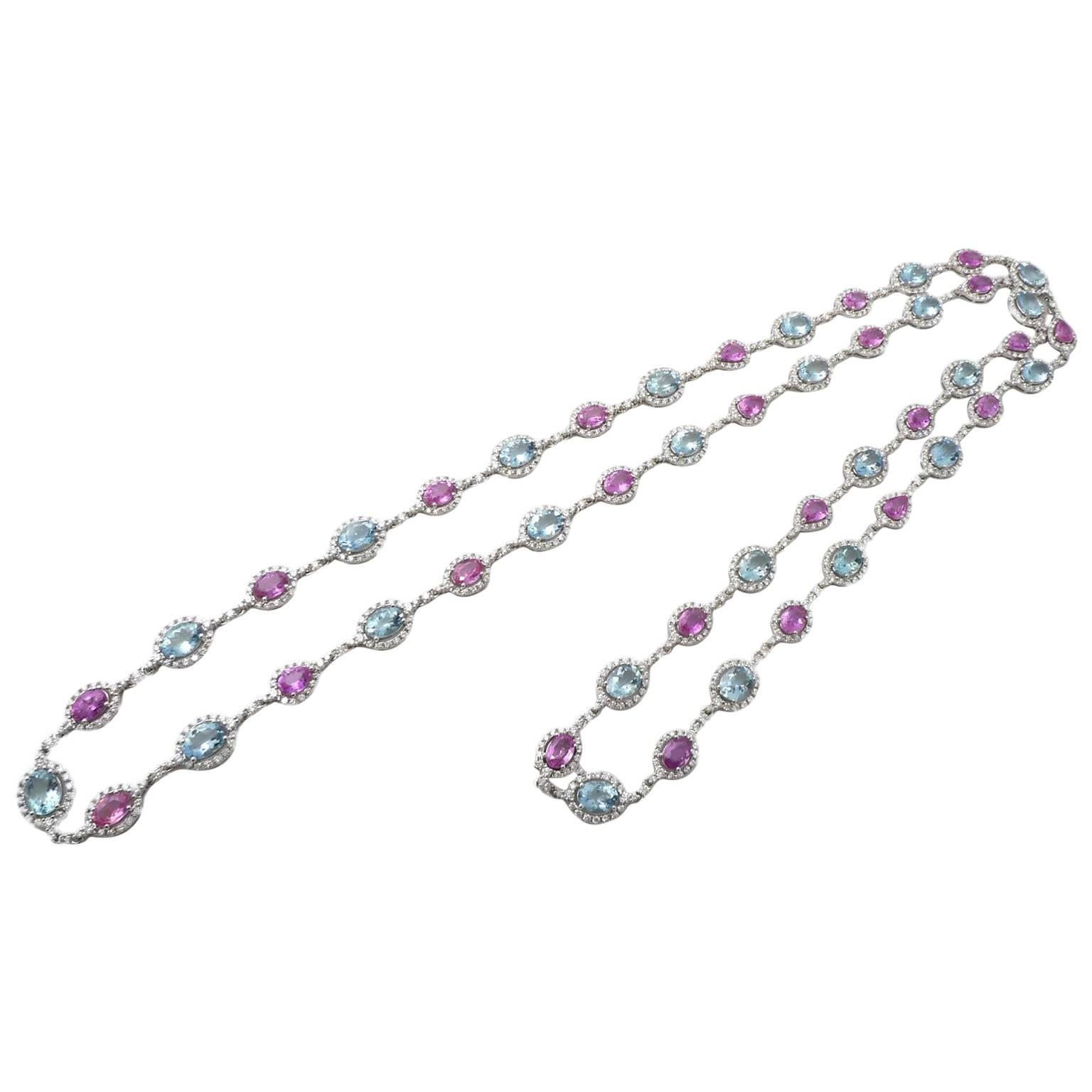 Aquamarine Pink Sapphire Diamond Necklace For Sale