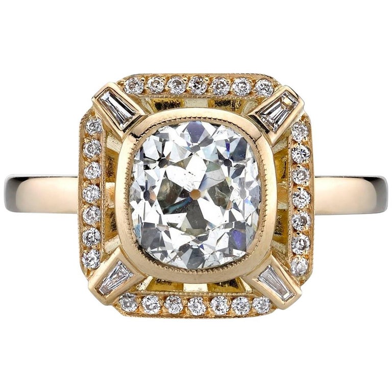Yellow Gold EGL Certified Cushion Cut Diamond Engagement Ring For Sale