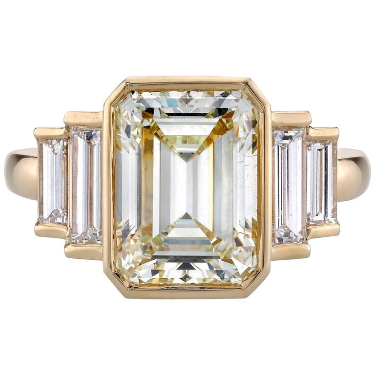 GIA Certified Emerald Cut Diamond Yellow Gold Engagement Ring at