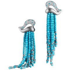 Naomi Sarna Turquoise Diamond Paraiba Tassel Earrings