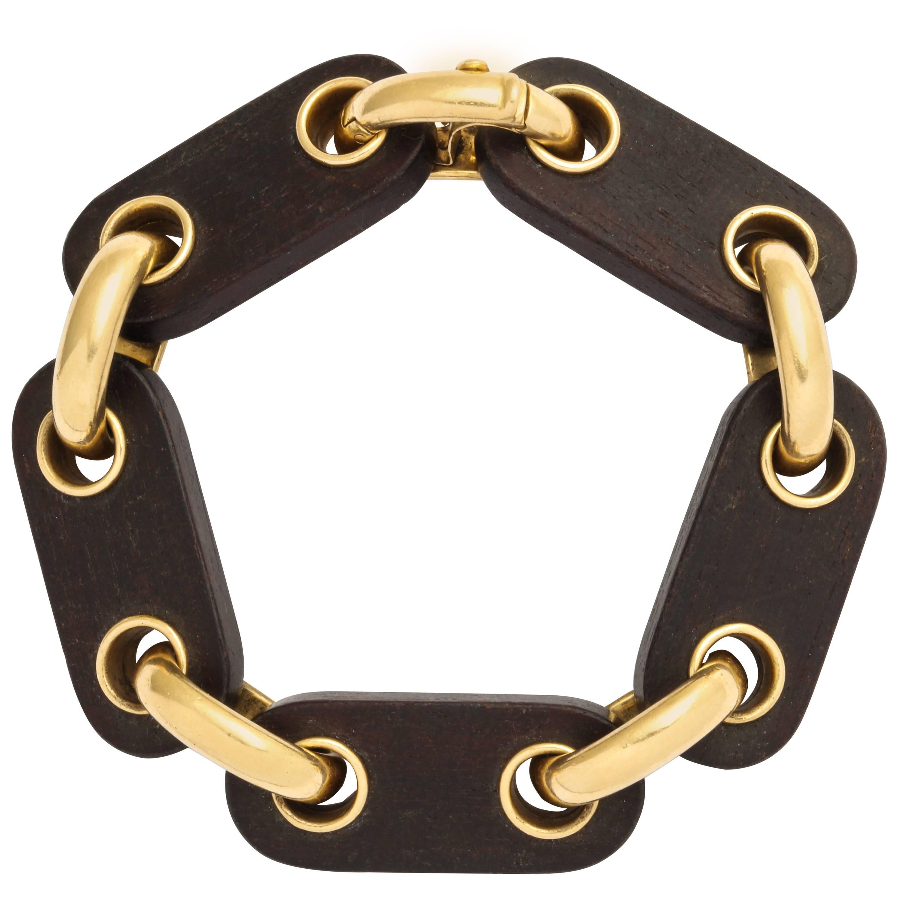 Van Cleef & Arpels Paris Gold Wood Anchor Link Bracelet For Sale