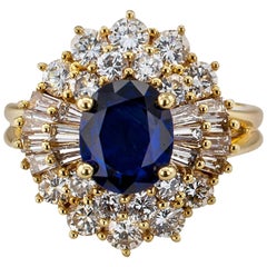 Diamond Sapphire Gold Cluster Ring