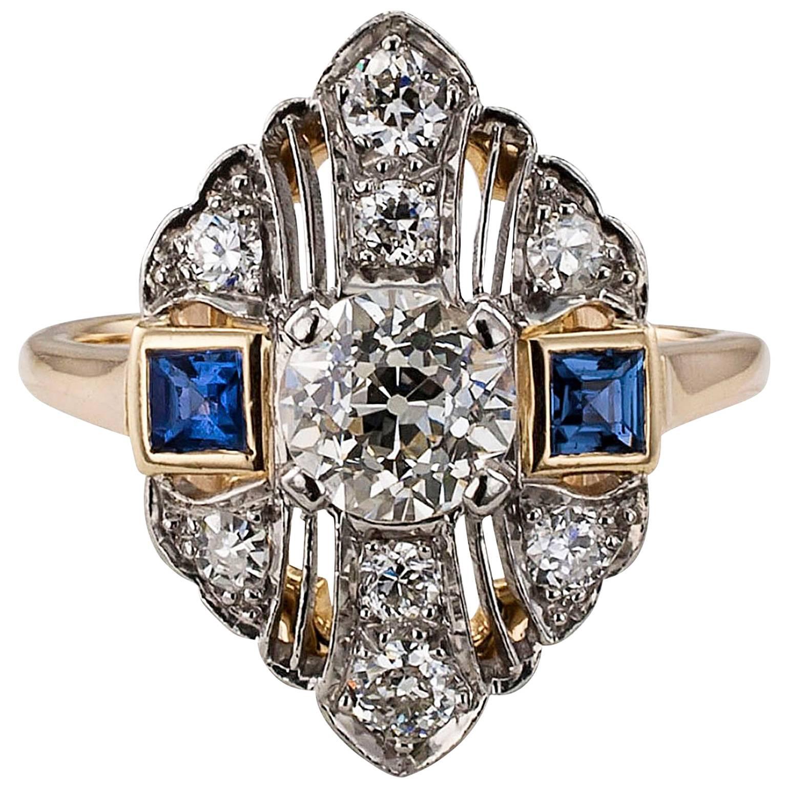 Art Deco 1930s Diamond Sapphire Dinner Ring