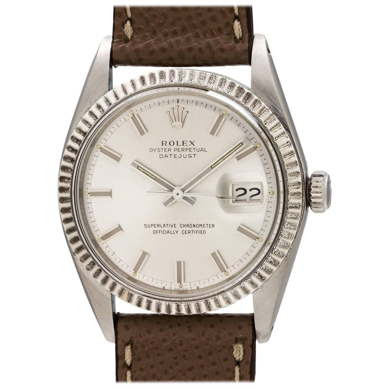 Rolex White Gold Stainless Steel Datejust Wide Boy Wristwatch, circa 1974